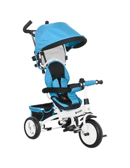 HOMCOM 6 in 1 Kids Trike Push Bike w/ Push Handle, Canopy, 5-point Safety Belt, Storage, Footrest, Brake, for 1-5 Years, Blue
