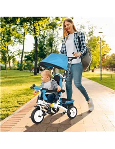 HOMCOM 6 in 1 Kids Trike Push Bike w/ Push Handle, Canopy, 5-point Safety Belt, Storage, Footrest, Brake, for 1-5 Years, Blue 2