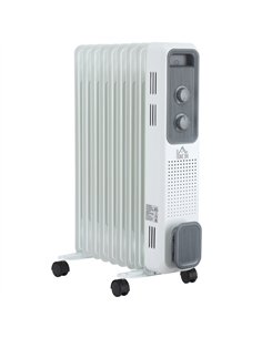 HOMCOM 2000W Oil Filled Radiator, 9 Fin, Portable Electric Heater with 3 Heat Settings, Safety Cut-Off and Wheels, White