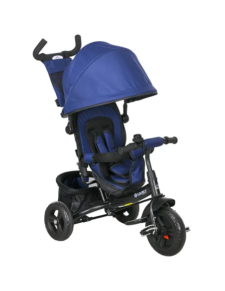 HOMCOM 6 in 1 Kids Trike Push Bike with Push Handle, Canopy, 5-point Safety Belt, Storage, Footrest, Brake, for 1-5 Years, Dark 