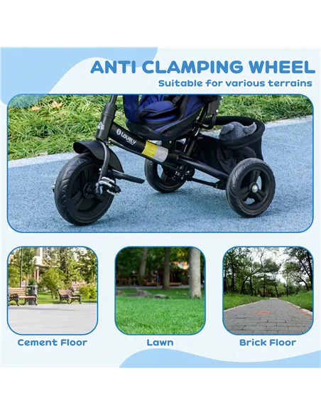 HOMCOM 6 in 1 Kids Trike Push Bike with Push Handle, Canopy, 5-point Safety Belt, Storage, Footrest, Brake, for 1-5 Years, Dark 