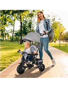 HOMCOM 6 in 1 Kids Trike Push Bike w/ Push Handle, Canopy, 5-point Safety Belt, Storage, Footrest, Brake, for 1-5 Years, Grey 2