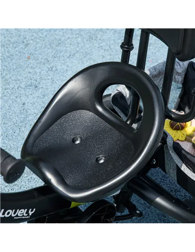 HOMCOM 6 in 1 Kids Trike Push Bike w/ Push Handle, Canopy, 5-point Safety Belt, Storage, Footrest, Brake, for 1-5 Years, Grey