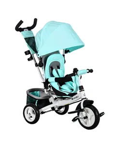 HOMCOM 6 in 1 Kids Trike with Parent Handle, Canopy, 5-point Safety Belt, Storage, Footrest, Brake, for 1-5 Years, Green