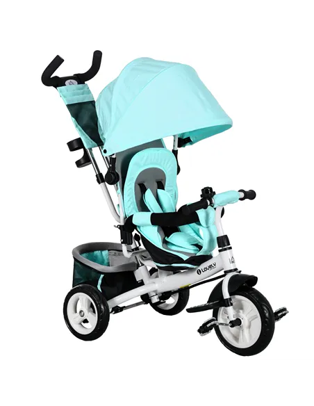 HOMCOM 6 in 1 Kids Trike with Parent Handle, Canopy, 5-point Safety Belt, Storage, Footrest, Brake, for 1-5 Years, Green