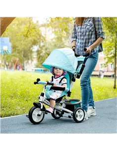 HOMCOM 6 in 1 Kids Trike with Parent Handle, Canopy, 5-point Safety Belt, Storage, Footrest, Brake, for 1-5 Years, Green 2
