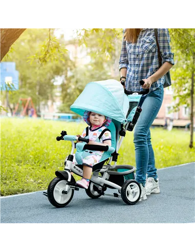 HOMCOM 6 in 1 Kids Trike with Parent Handle, Canopy, 5-point Safety Belt, Storage, Footrest, Brake, for 1-5 Years, Green