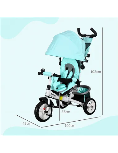 HOMCOM 6 in 1 Kids Trike with Parent Handle, Canopy, 5-point Safety Belt, Storage, Footrest, Brake, for 1-5 Years, Green