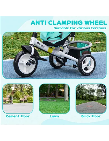 HOMCOM 6 in 1 Kids Trike with Parent Handle, Canopy, 5-point Safety Belt, Storage, Footrest, Brake, for 1-5 Years, Green