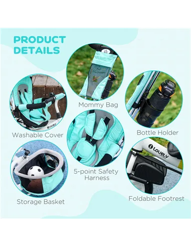 HOMCOM 6 in 1 Kids Trike with Parent Handle, Canopy, 5-point Safety Belt, Storage, Footrest, Brake, for 1-5 Years, Green