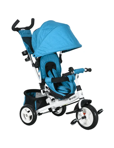 HOMCOM 6 in 1 Kids Trike with Parent Handle, Canopy, 5-point Safety Belt, Storage, Footrest, Brake, for 1-5 Years, Blue