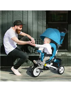 HOMCOM 6 in 1 Kids Trike with Parent Handle, Canopy, 5-point Safety Belt, Storage, Footrest, Brake, for 1-5 Years, Blue 2