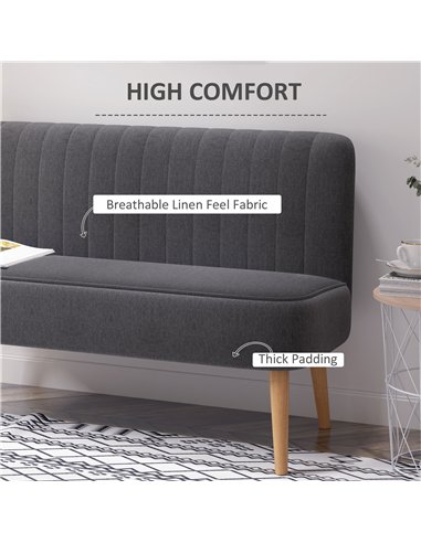 HOMCOM Modern Double Seat Sofa Loveseat Couch 2 Seater Compact Sofa Padded Linen Wood Leg Dark Grey