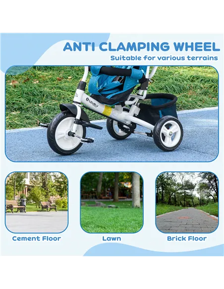 HOMCOM 6 in 1 Kids Trike with Parent Handle, Canopy, 5-point Safety Belt, Storage, Footrest, Brake, for 1-5 Years, Blue