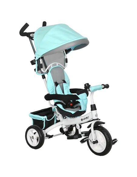 HOMCOM 6 in 1 Kids Trike Push Bike w/ Push Handle, Canopy, 5-point Safety Belt, Storage, Footrest, Brake, for 1-5 Years, Green