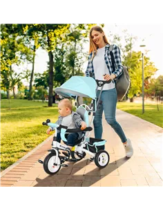 HOMCOM 6 in 1 Kids Trike Push Bike w/ Push Handle, Canopy, 5-point Safety Belt, Storage, Footrest, Brake, for 1-5 Years, Green 2