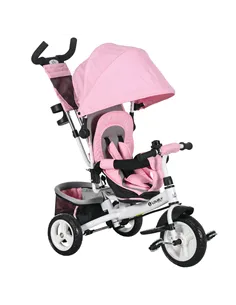 HOMCOM 6 in 1 Kids Trike with Parent Handle, Canopy, 5-point Safety Belt, Storage, Footrest, Brake, for 1-5 Years, Pink