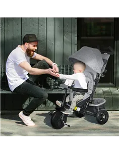 HOMCOM 6 in 1 Kids Trike with Parent Handle, Canopy, 5-point Safety Belt, Storage, Footrest, Brake, for 1-5 Years, Grey 2