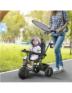 HOMCOM 6 in 1 Tricycle for Kids with 5-point harness straps, Removable Canopy, Dark Blue 2