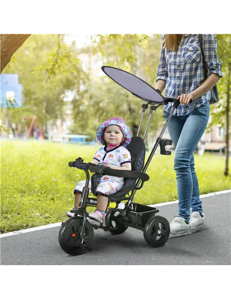 HOMCOM 6 in 1 Tricycle for Kids with 5-point harness straps, Removable Canopy, Dark Blue