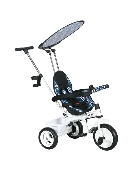 HOMCOM 6 in 1 Tricycle for Kids with 5-point harness straps, Removable Canopy, Blue