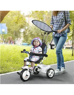 HOMCOM 6 in 1 Tricycle for Kids with 5-point harness straps, Removable Canopy, Blue 2
