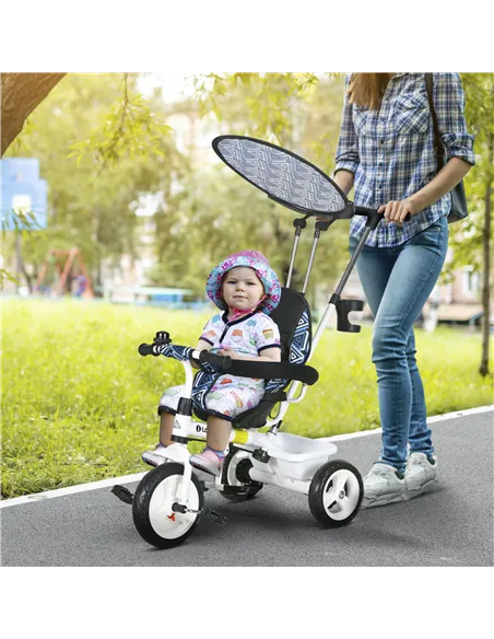 HOMCOM 6 in 1 Tricycle for Kids with 5-point harness straps, Removable Canopy, Blue
