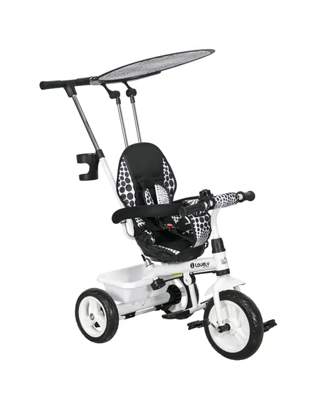 HOMCOM 6 in 1 Tricycle for Kids with 5-point harness straps, Removable Canopy, White