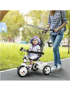 HOMCOM 6 in 1 Tricycle for Kids with 5-point harness straps, Removable Canopy, White 2