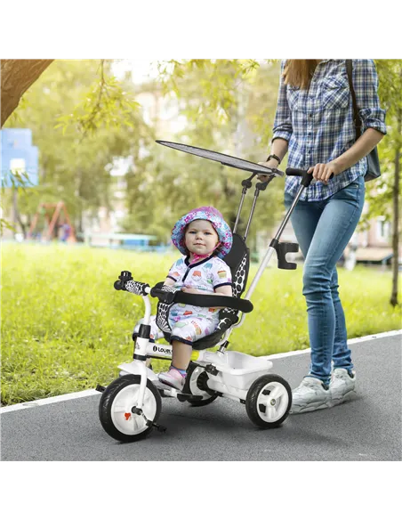 HOMCOM 6 in 1 Tricycle for Kids with 5-point harness straps, Removable Canopy, White