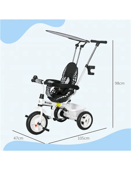HOMCOM 6 in 1 Tricycle for Kids with 5-point harness straps, Removable Canopy, White