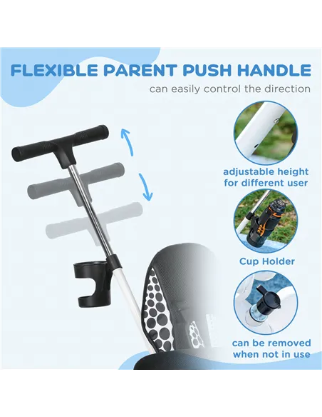 HOMCOM 6 in 1 Tricycle for Kids with 5-point harness straps, Removable Canopy, White