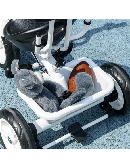 HOMCOM 6 in 1 Tricycle for Kids with 5-point harness straps, Removable Canopy, White
