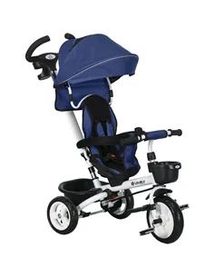 HOMCOM Metal Frame 6 in 1 Baby Push Tricycle with Parent Handle for 1-5 Years Old, Dark Blue