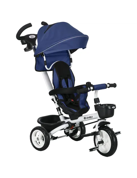 HOMCOM Metal Frame 6 in 1 Baby Push Tricycle with Parent Handle for 1-5 Years Old, Dark Blue