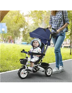 HOMCOM Metal Frame 6 in 1 Baby Push Tricycle with Parent Handle for 1-5 Years Old, Dark Blue 2