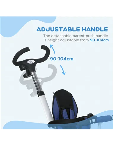 HOMCOM Metal Frame 6 in 1 Baby Push Tricycle with Parent Handle for 1-5 Years Old, Dark Blue
