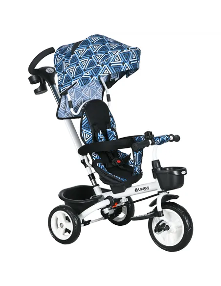 HOMCOM Metal Frame 6 in 1 Baby Push Tricycle with Parent Handle for 1-5 Years Old, Light Blue