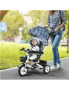 HOMCOM Metal Frame 6 in 1 Baby Push Tricycle with Parent Handle for 1-5 Years Old, Light Blue 2
