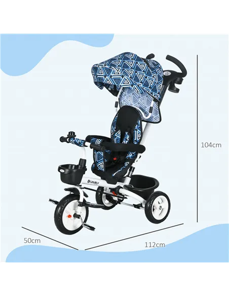 HOMCOM Metal Frame 6 in 1 Baby Push Tricycle with Parent Handle for 1-5 Years Old, Light Blue
