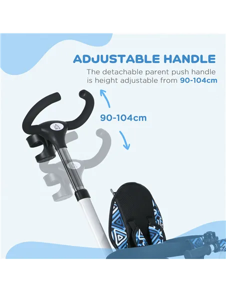 HOMCOM Metal Frame 6 in 1 Baby Push Tricycle with Parent Handle for 1-5 Years Old, Light Blue