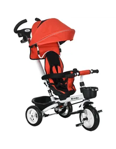 HOMCOM Metal Frame 6 in 1 Baby Push Tricycle with Parent Handle for 1-5 Years Old, Red