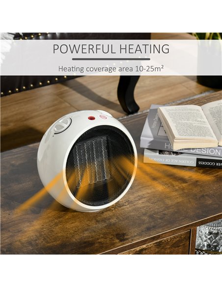 HOMCOM Small Table Top Space Heater, Ceramic Electric Heater with 2 Heat and Fan, Adjustable Temperature, Tip-Over & Overheating