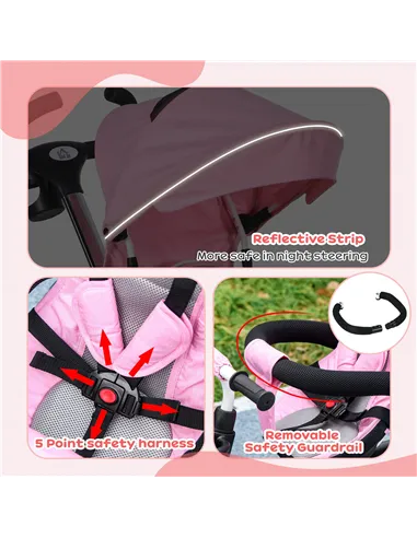 HOMCOM Metal Frame 6 in 1 Baby Push Tricycle with Parent Handle for 1-5 Years Old, Pink