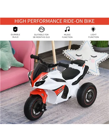 HOMCOM Kids Ride-On Police Bike 3-Wheel Vehicle w/ Music Lights Safe Seat Handlebars Toddler NO POWER Child Learning Fun Develop