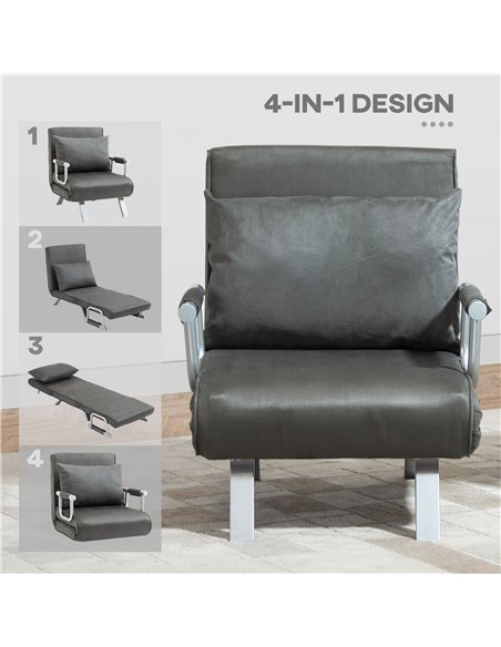HOMCOM 4-in-1 Faux Suede Chair Bed - Grey