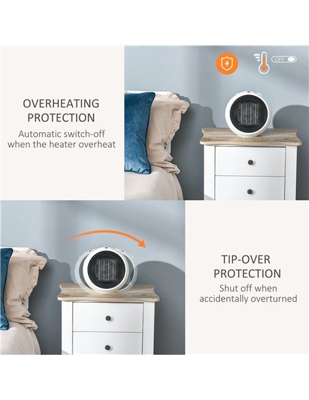 HOMCOM Small Table Top Space Heater, Ceramic Electric Heater with 2 Heat and Fan, Adjustable Temperature, Tip-Over & Overheating
