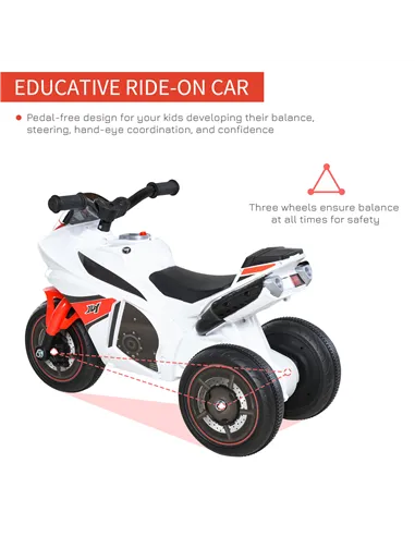 HOMCOM Kids Ride-On Police Bike 3-Wheel Vehicle w/ Music Lights Safe Seat Handlebars Toddler NO POWER Child Learning Fun Develop