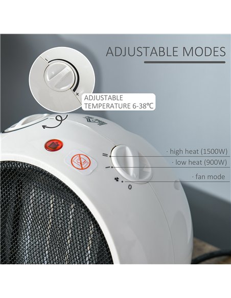 HOMCOM Small Table Top Space Heater, Ceramic Electric Heater with 2 Heat and Fan, Adjustable Temperature, Tip-Over & Overheating
