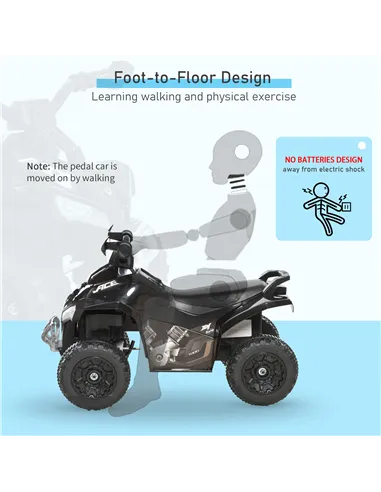 HOMCOM No Power Kids Ride on Toy Foot-to-Floor Sliding Quad for 18-36 Months, Black